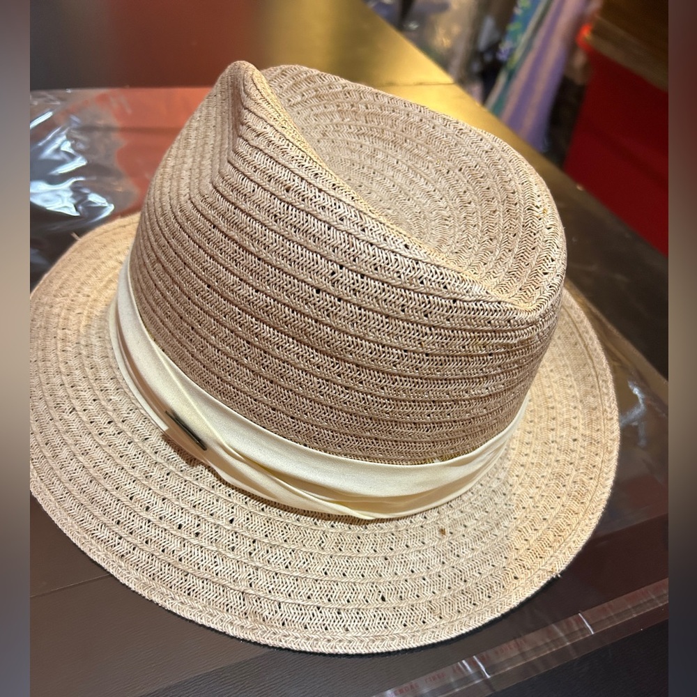 Vintage Adam Straw Fedora Hat Size 7 1/4 Natural Tan Panama Style